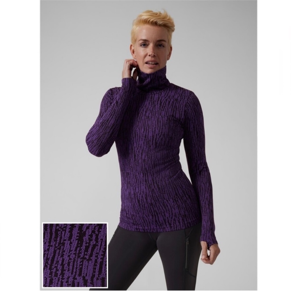 Athleta Flurry Elemental Turtleneck Purple Black Print Women’s Size XS